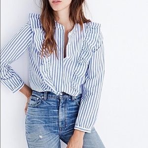Madewell Whitney Striped Ruffle Button sz S
